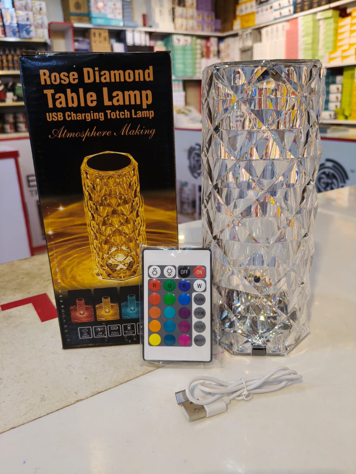 Rechargeable Rose Diamond Table Lamp with Wireless Remote - 16 RGB Colours view 2