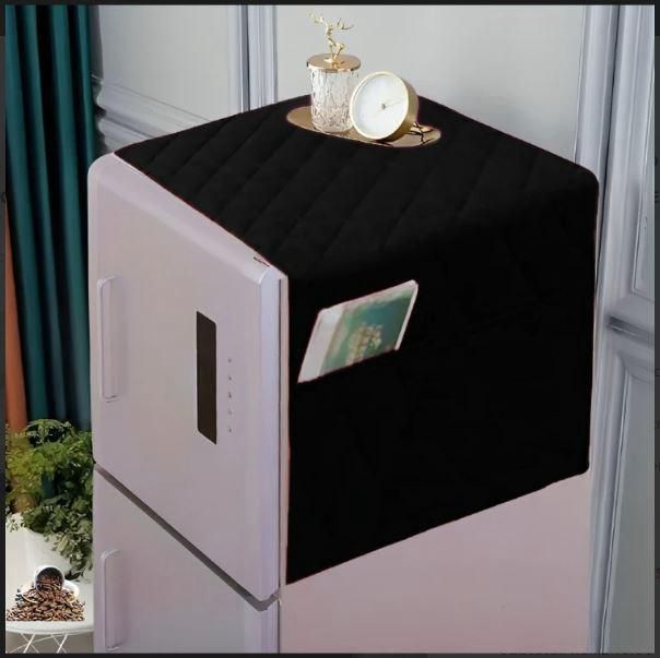 Quilted Plain Refrigerator Cover – Dustproof Fridge Top Protector (random color) view 2