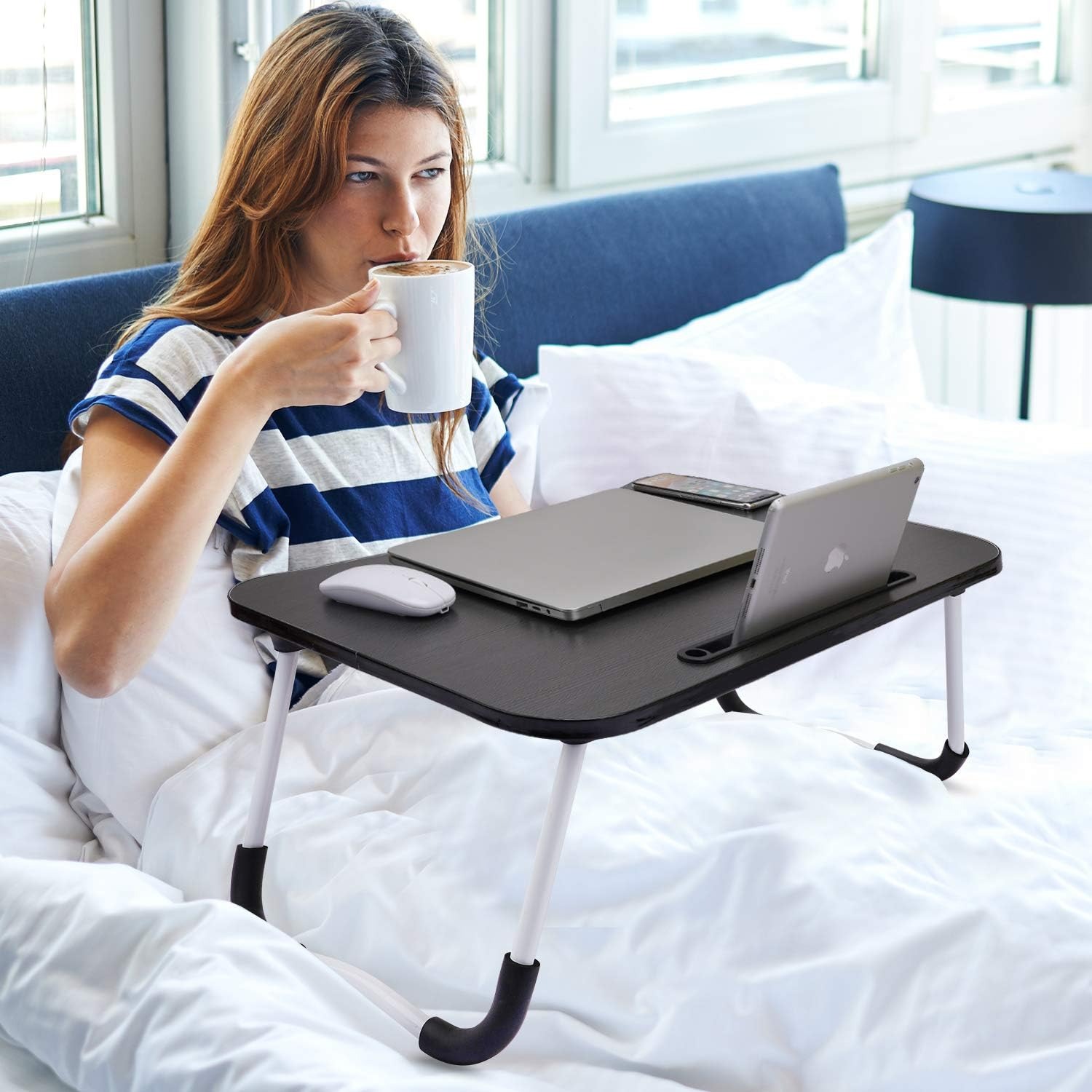 Laptop Table T1 Foldable Laptop Table Foldable Legs, Tablet Groove & Cup Slot | Perfect for Working, Reading, Writing, and Eating view 3