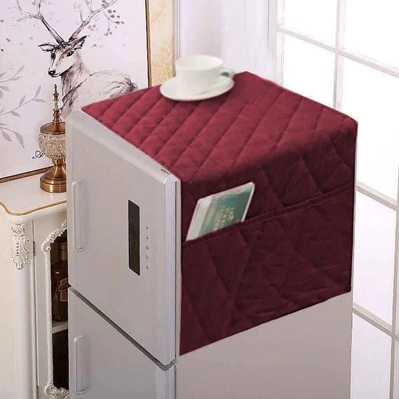 Quilted Plain Refrigerator Cover – Dustproof Fridge Top Protector (random color)