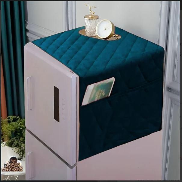 Quilted Plain Refrigerator Cover – Dustproof Fridge Top Protector (random color) view 3