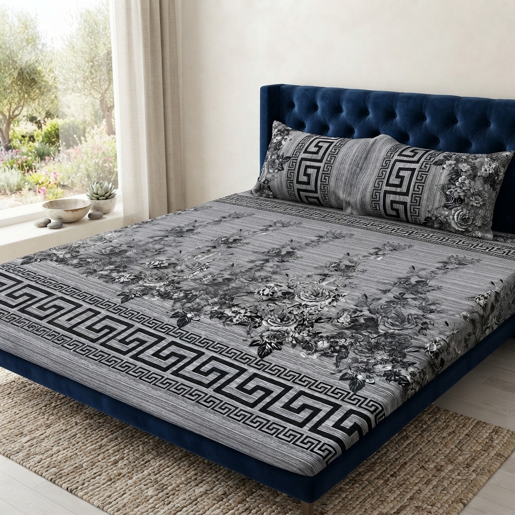 3D Crystal Cotton 3 Piece Bedsheet Set Premium Fabric Lifetime Guarantee Includes Bedsheet And Pipping Pillow Covers view 2