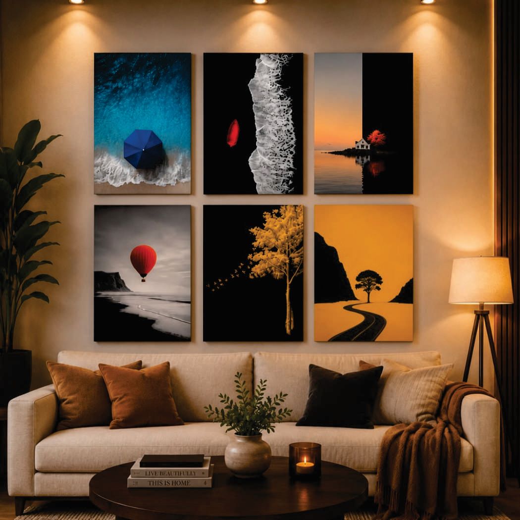 Set of 6 Premium Wall Art Photo Tiles – Modern Home Decor Sets 8x11