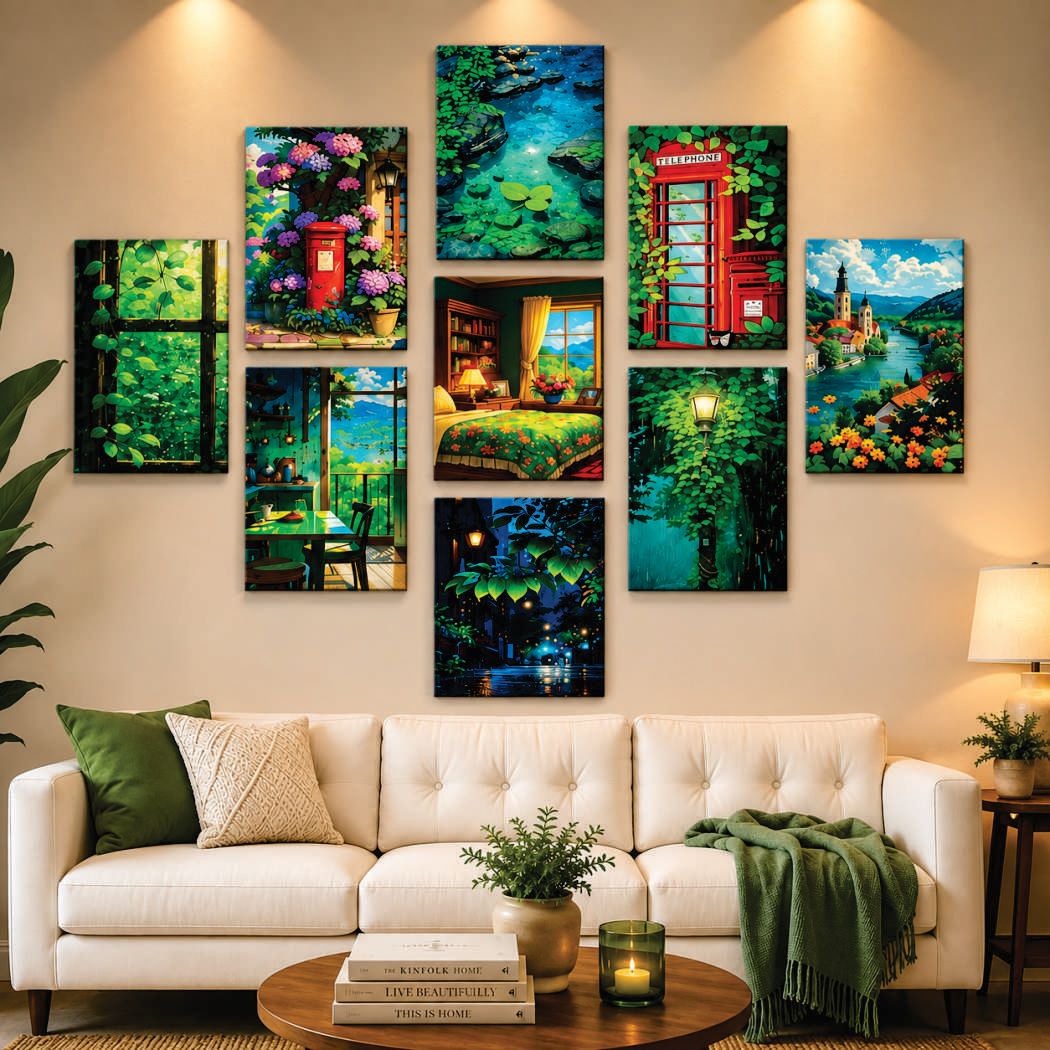 Set of 9 Premium Wall Art Photo Tiles – Modern Home Decor Sets 8x11