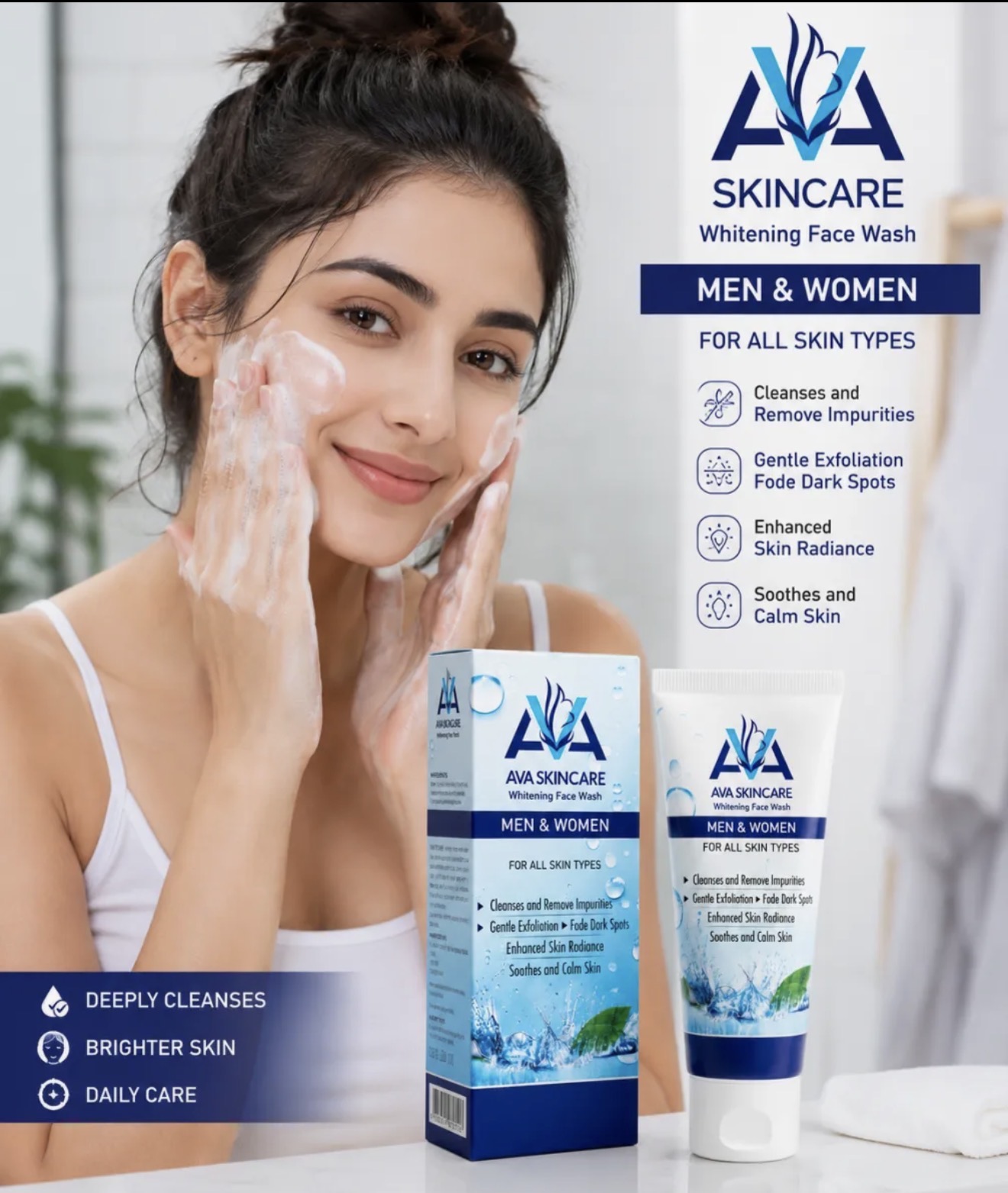AVA Skincare Whitening Face Wash 100ml Gentle Daily Cleanser Brightening Formula For Clear Radiant And Healthy Skin view 3