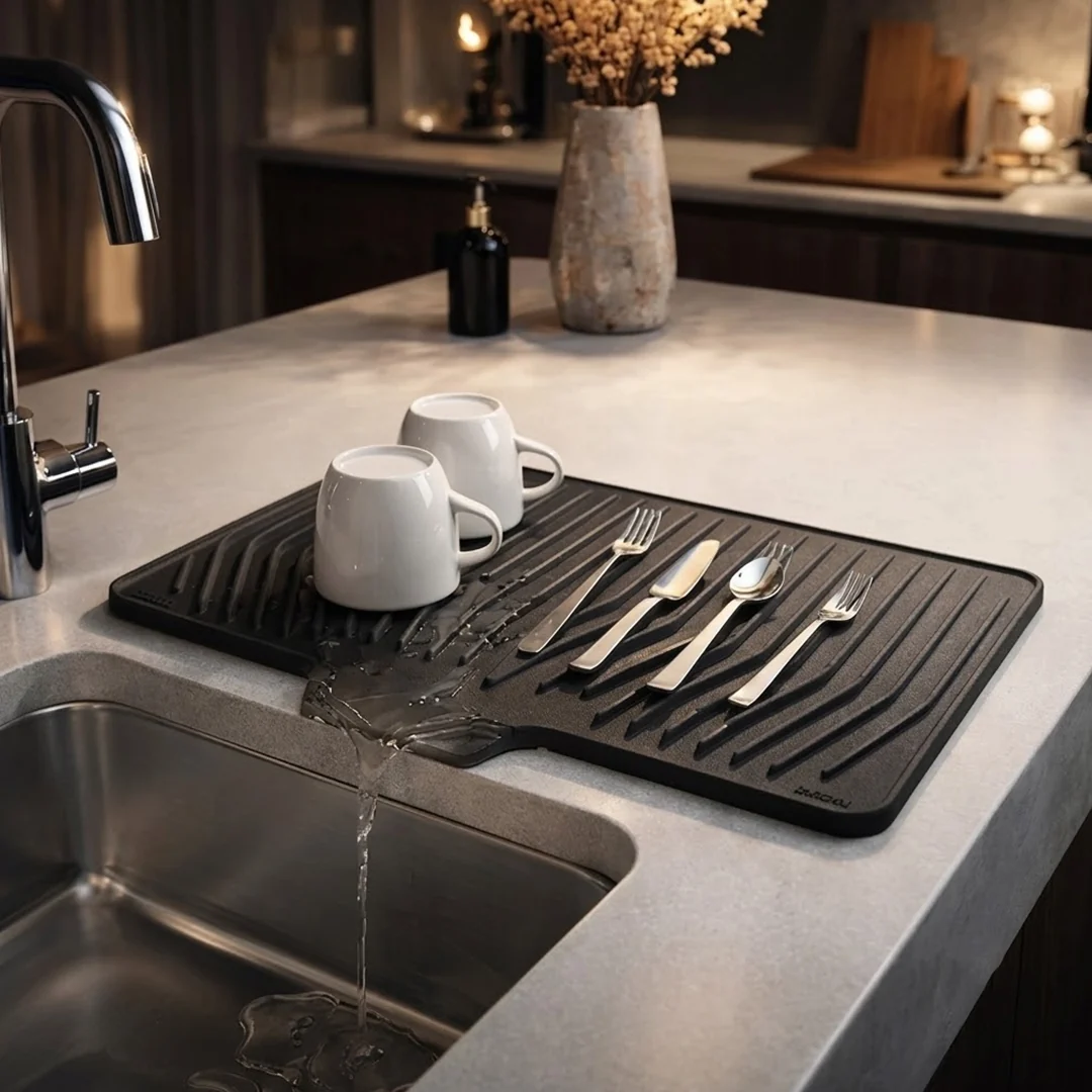 Big Size Silicon Drain Mat | 14x10 Inch Anti Slip Sink Drain Mat For Kitchen | Waterproof Pad For Kitchen view 5