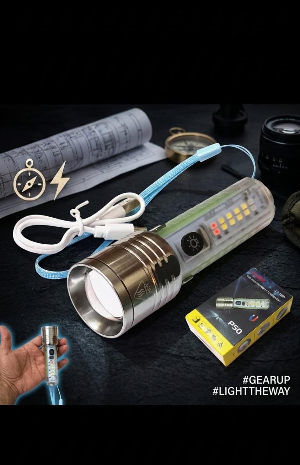 Lot Imported USB Rechargeable Flashlight view 2