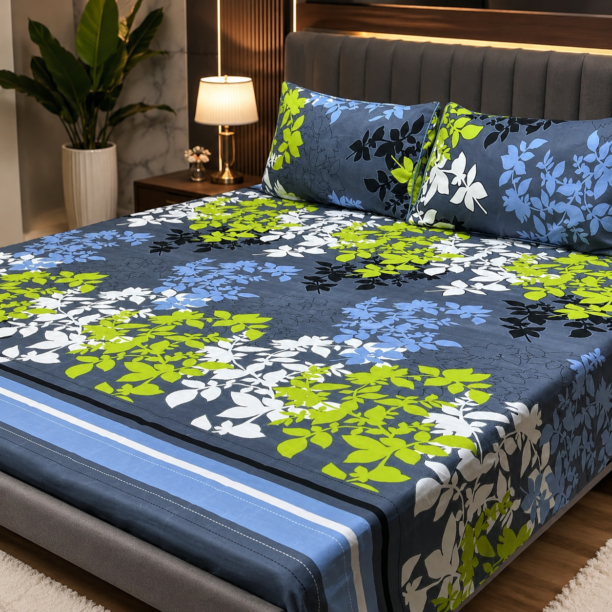 3D Crystal Cotton 3-piece Bedsheet Set