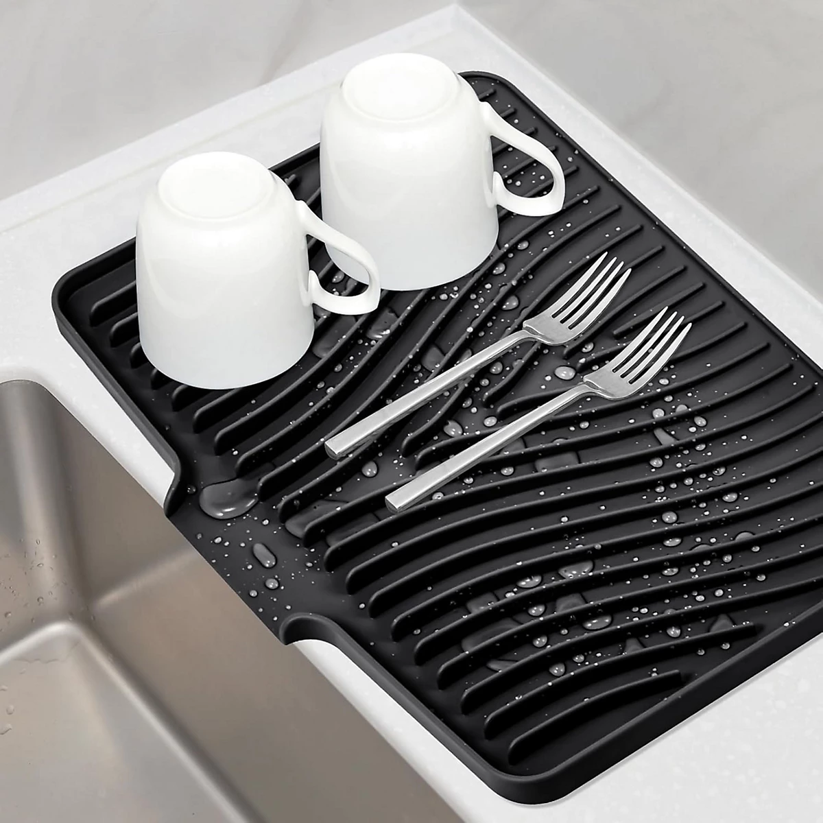 Big Size Silicon Drain Mat | 14x10 Inch Anti Slip Sink Drain Mat For Kitchen | Waterproof Pad For Kitchen view 3