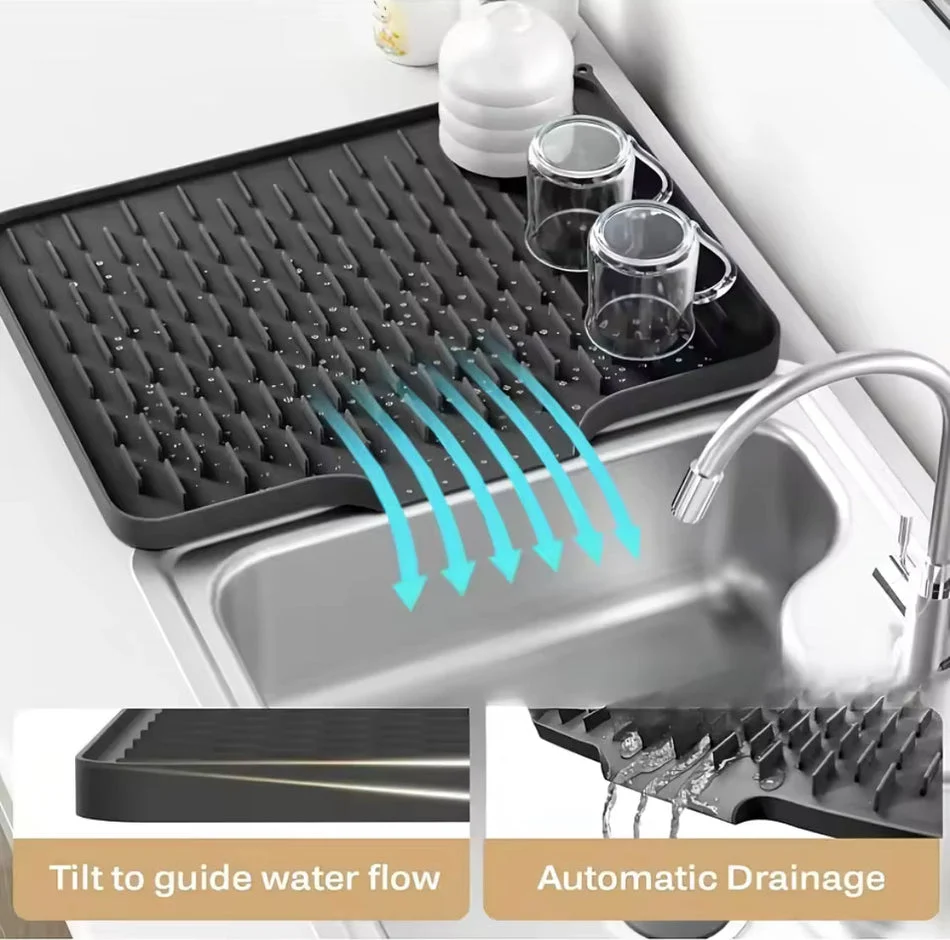 Big Size Silicon Drain Mat | 14x10 Inch Anti Slip Sink Drain Mat For Kitchen | Waterproof Pad For Kitchen view 2