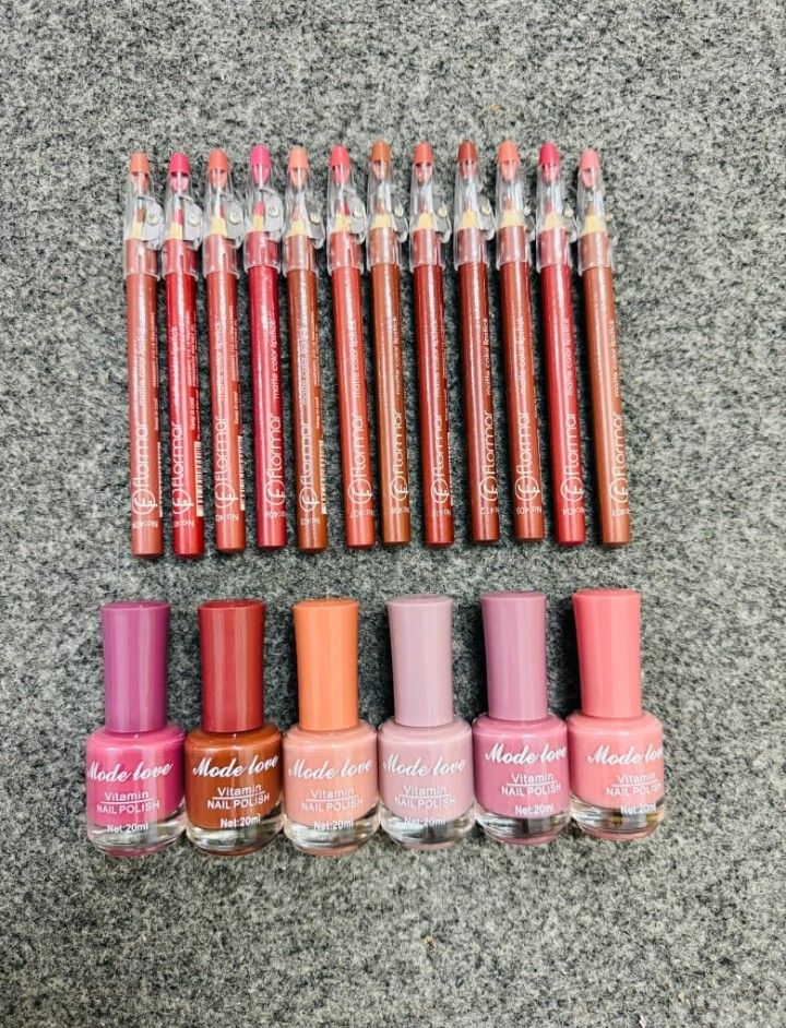Nails Polish And Lip Pencils Combo Deal - Beauty Accessory Designed For Makeup Application And Daily Skincare Routine (12 Lip Pencils + 6 Nail Polishes) view 3