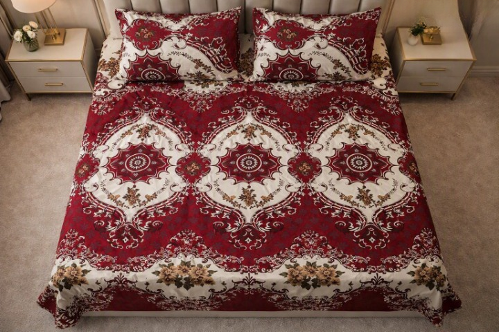 3D Crystal Cotton 3-Piece Bedsheet Set – Premium Printed Double Bed Sheet with 2 Pipping Pillow Covers, Soft & Durable Multicoloured Bedding Set view 4