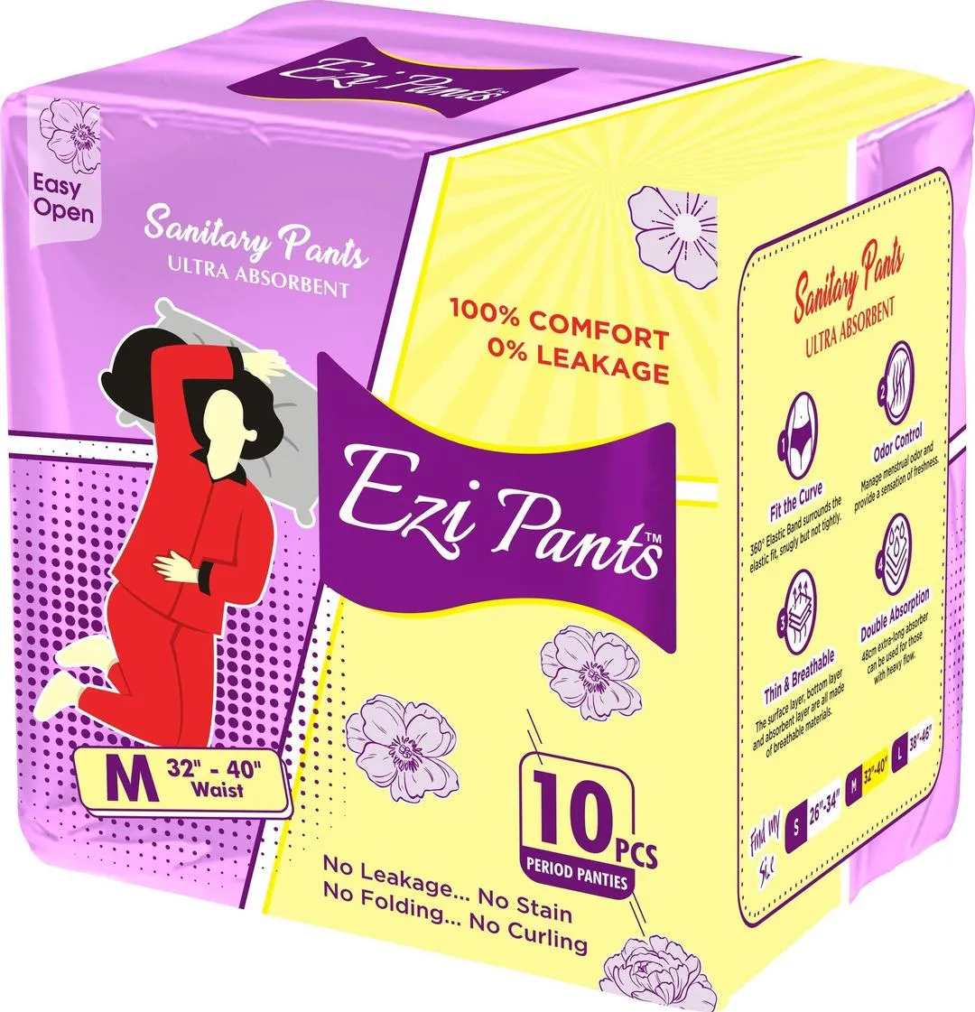 EziPants Disposable Period Panty – Premium Quality Ultra Absorbent Sanitary Pants, Leak-Proof & Comfortable Period Underwear, 10 Pcs Packet