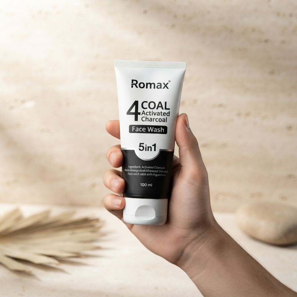 Romax Activated Charcoal 5 In 1 Face Wash 100ml Deep Cleansing Detoxifying Moisturizing Formula With Oats And Olive Oil