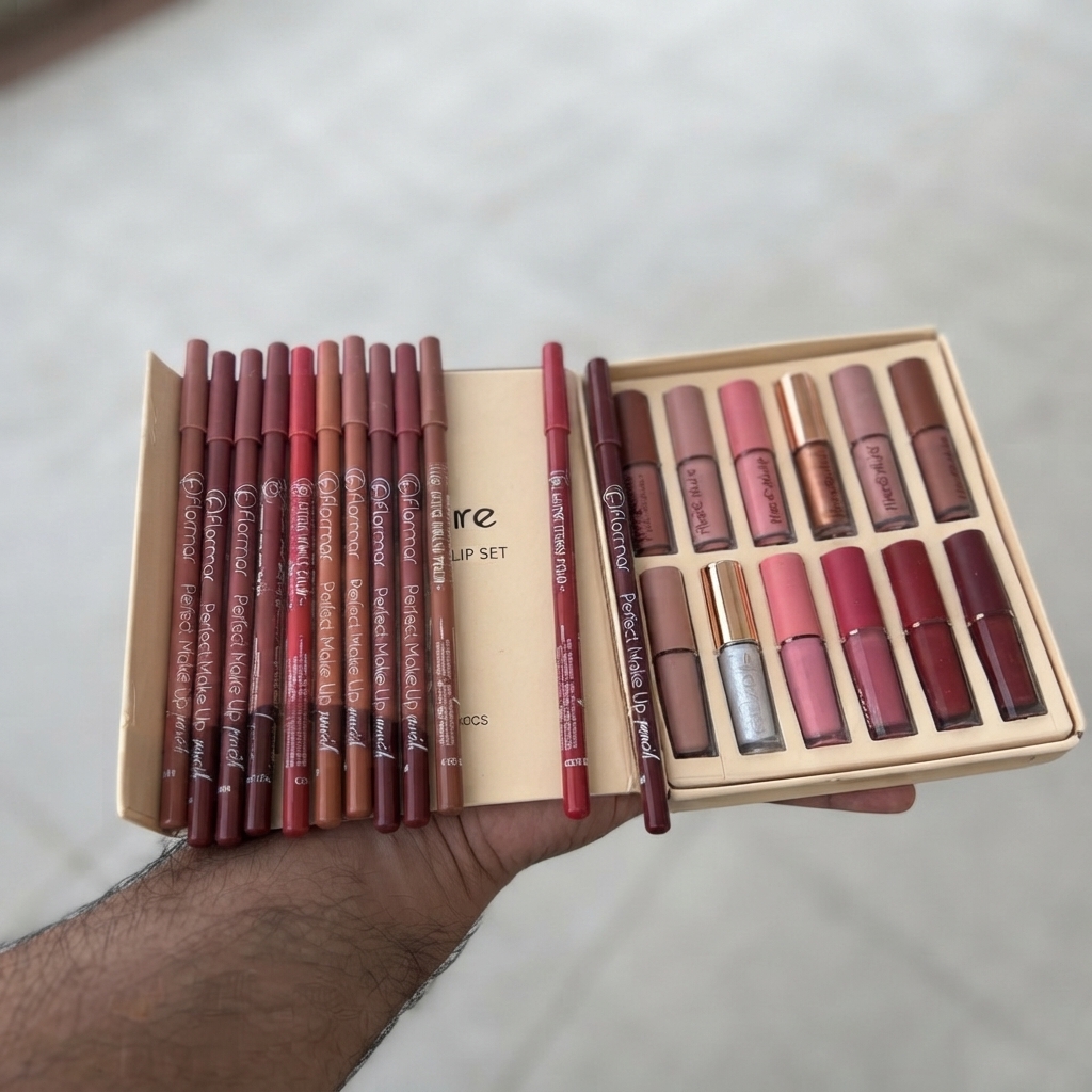 2 In 1 Lip Bundle Flormar Pencils And Mocallure Lipgloss - Beauty Accessory Designed For Lip Makeup (12 Lip Pencil & 12 Lip Gloss)