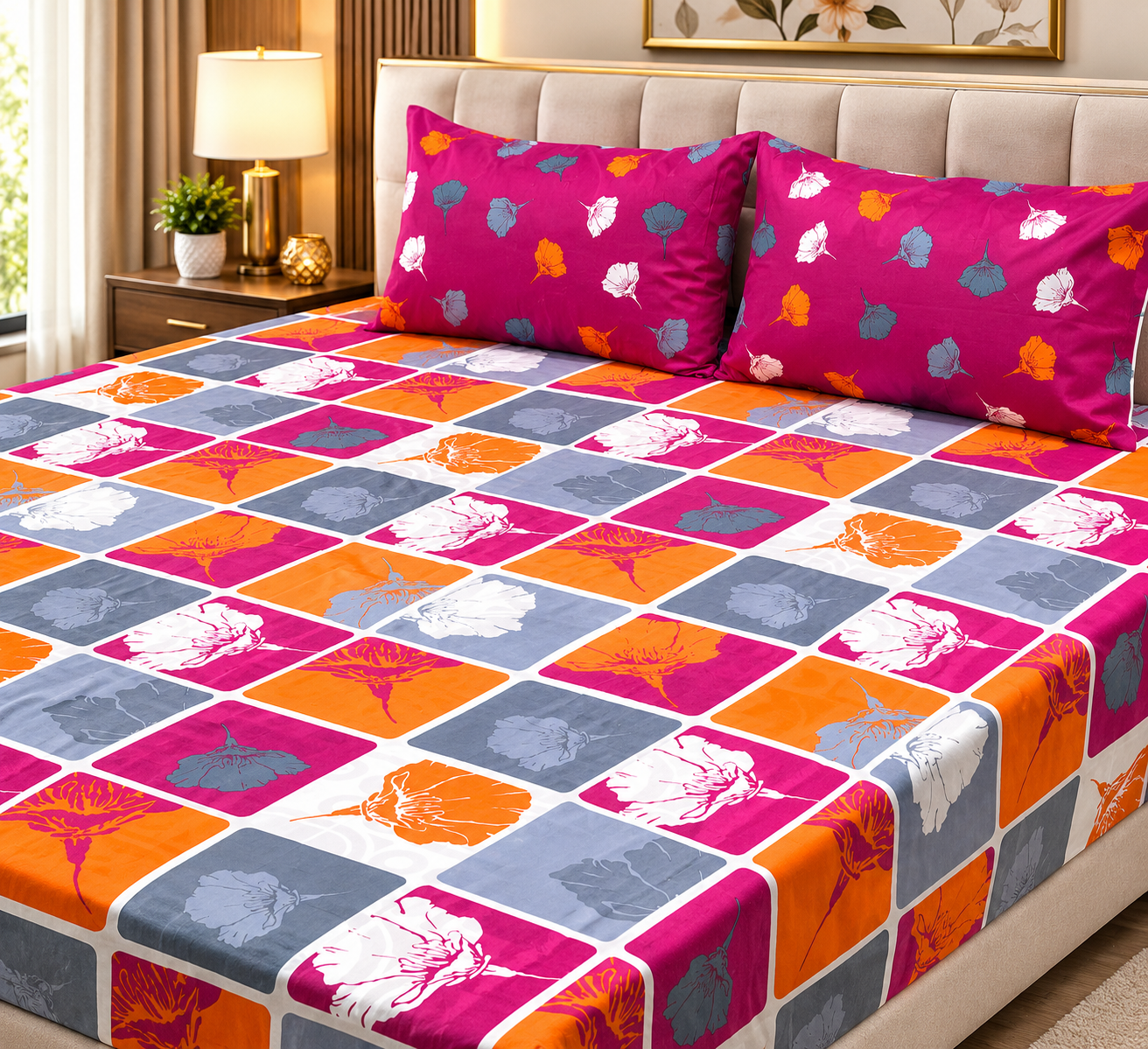 Gift Pack Cotton Mix King Size Bedsheet - 3pc Set view 2