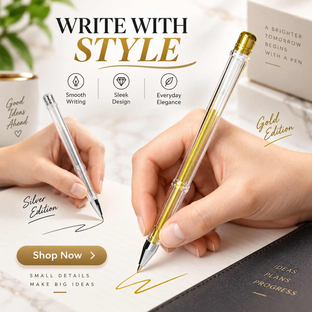 Premium Crystal Gel Pen - Features a Crystal Clear body Comfort Grip And Sleek Design For Smooth Writing