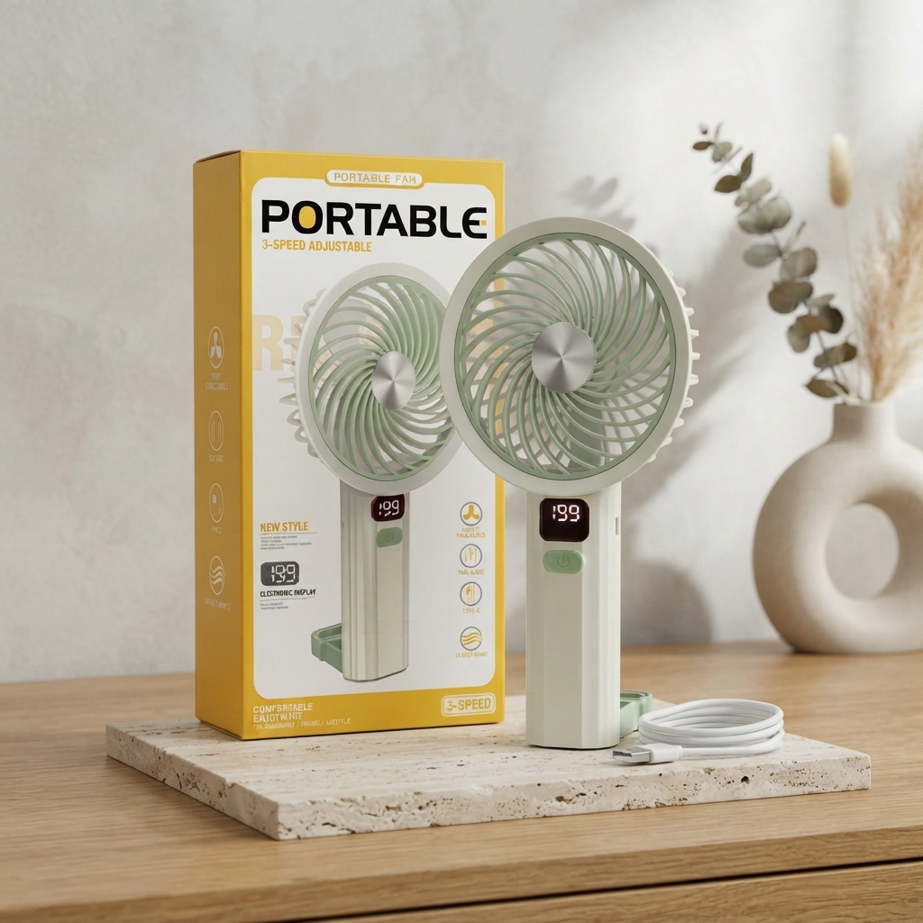 Portable Handheld Turbo Fan with LED Display – 3-Speed Rechargeable Cooling Fan for Home & Travel view 2