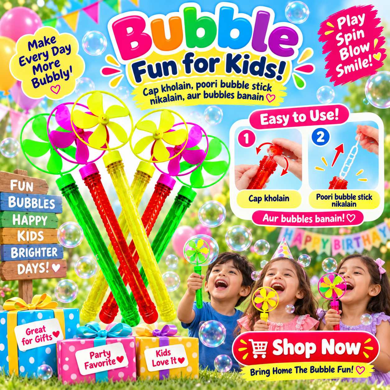 2 In 1 Bubble Fan Stick Fun Outdoor Toy For Kids Colorful Bubble Play With Cooling Fan Function