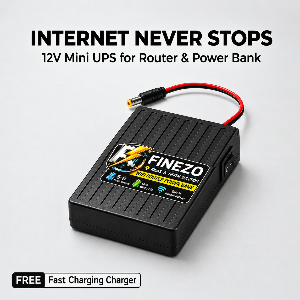 Finezo WiFi Router Power Bank 12V 6000mAh – 5-6 Hours Backup Mini UPS for WiFi Router & Modem – Portable Power Backup for Internet During Load Shedding view 3