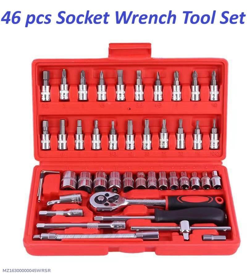46 Pcs Socket Wrench Tool Set with Storage Case Perfect for Mechanical, Automotive, And DIY Home Repair Tasks