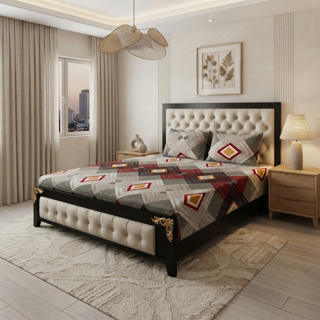 3D Crystal Cotton 3 Piece Bedsheet Set - Home Accessory Designed For Bedroom (AY0010057)