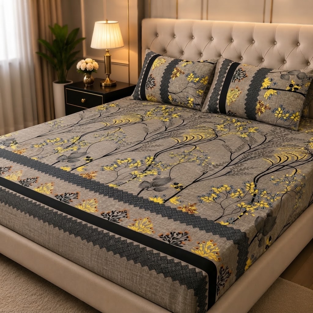 3D Crystal Cotton 3-piece Bedsheet Set