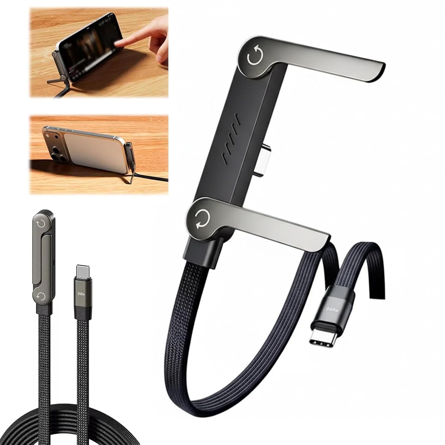 240W Folding Phone Holder With Right Angle Fast Charging Cable - Electronic Accessory Designed For Device Support And Daily Charging Routine view 3