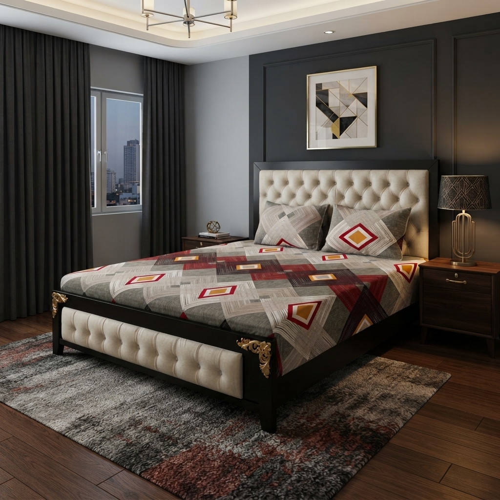 3D Crystal Cotton 3 Piece Bedsheet Set - Home Accessory Designed For Bedroom (AY0010057) view 2
