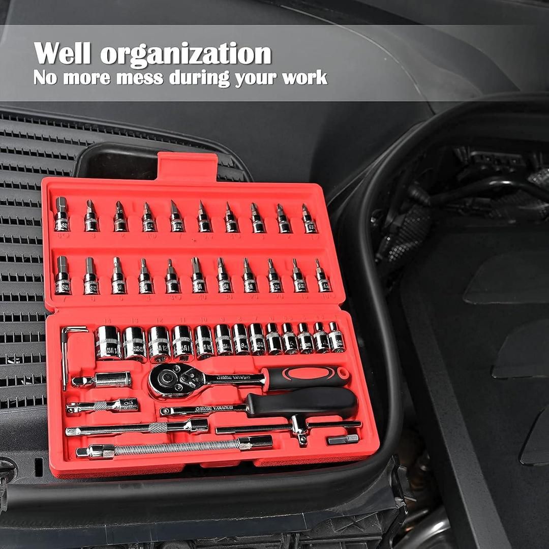 46 Pcs Socket Wrench Tool Set with Storage Case Perfect for Mechanical, Automotive, And DIY Home Repair Tasks view 3