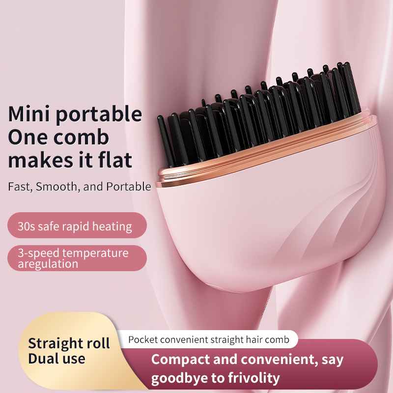 Mini Hair Straightener Comb, 2 in 1 Wireless Straightening Comb