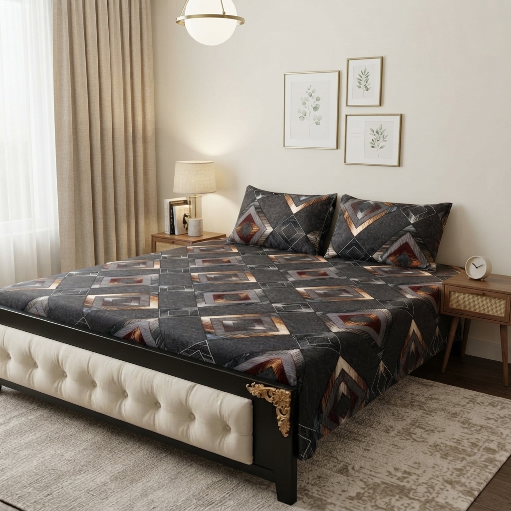 3D Crystal Cotton 3 Piece Bedsheet Set - Home Accessory Designed For Bedroom Comfort (AY0010058) view 2