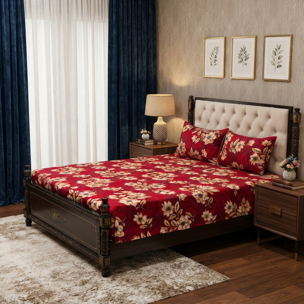 3D Crystal Cotton 3-piece Bedsheet Set  - For Bedroom Comfort And Daily Interior Routine (AY0010056) view 2