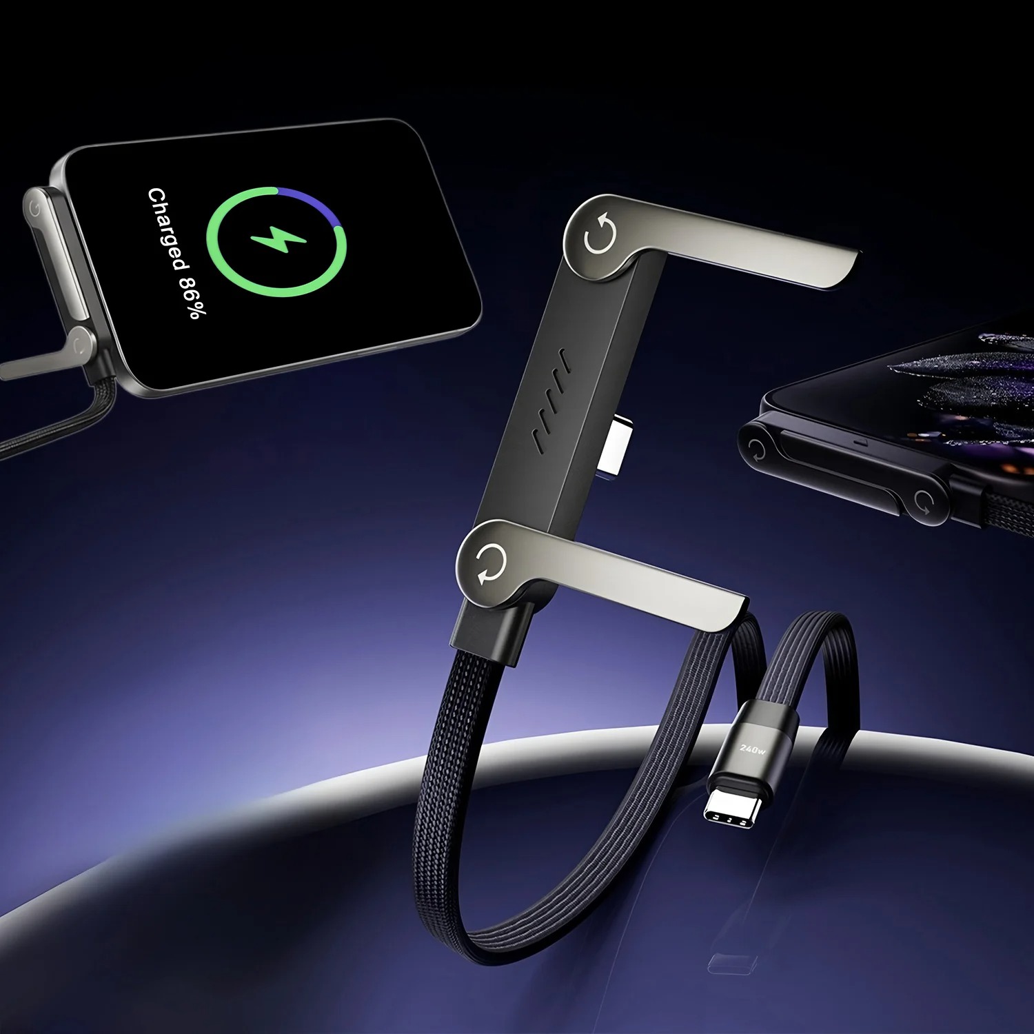 240W Folding Phone Holder With Right Angle Fast Charging Cable - Electronic Accessory Designed For Device Support And Daily Charging Routine view 2