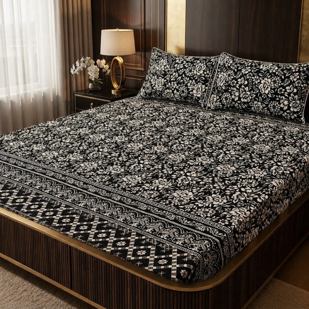 3D Crystal Cotton 3-piece Bedsheet Set