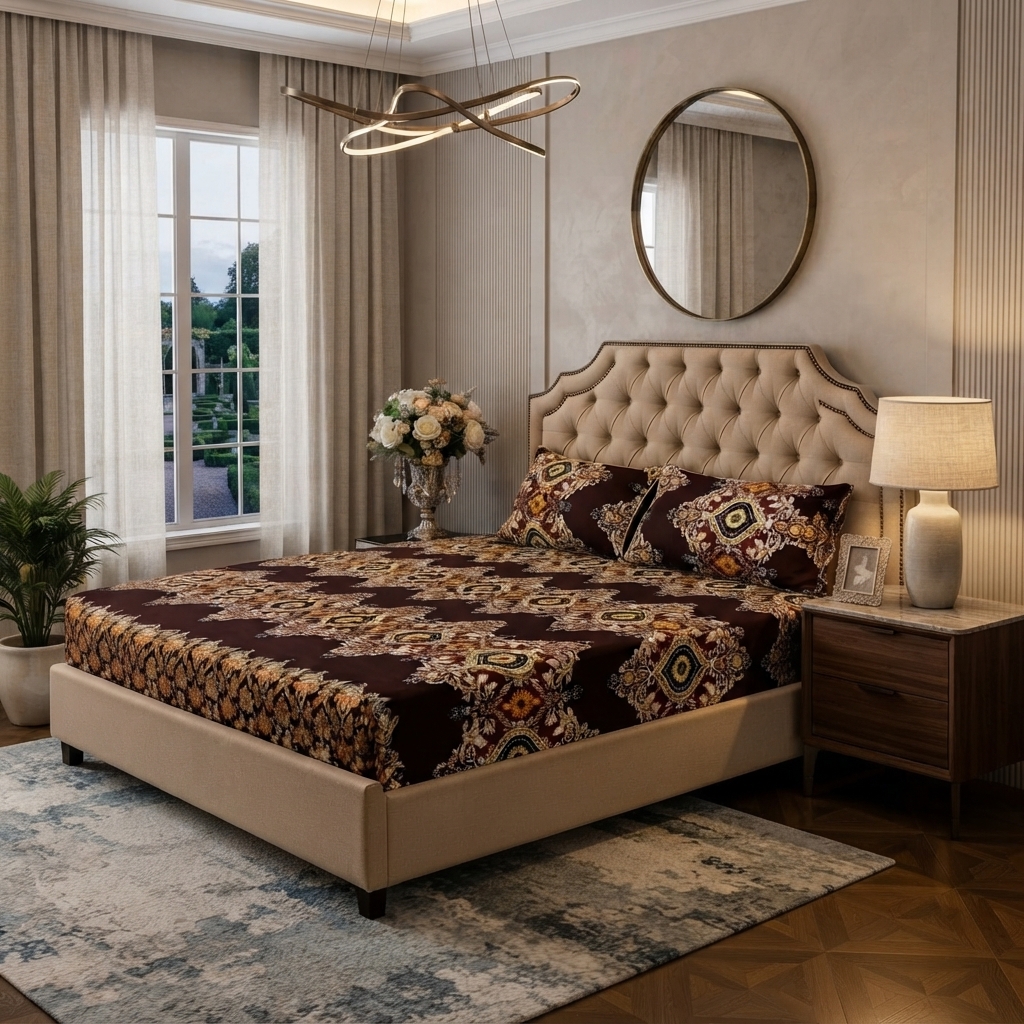 3D Crystal Cotton 3-piece Bedsheet Set - Designed For Bedroom Comfort (AY0010052) view 2