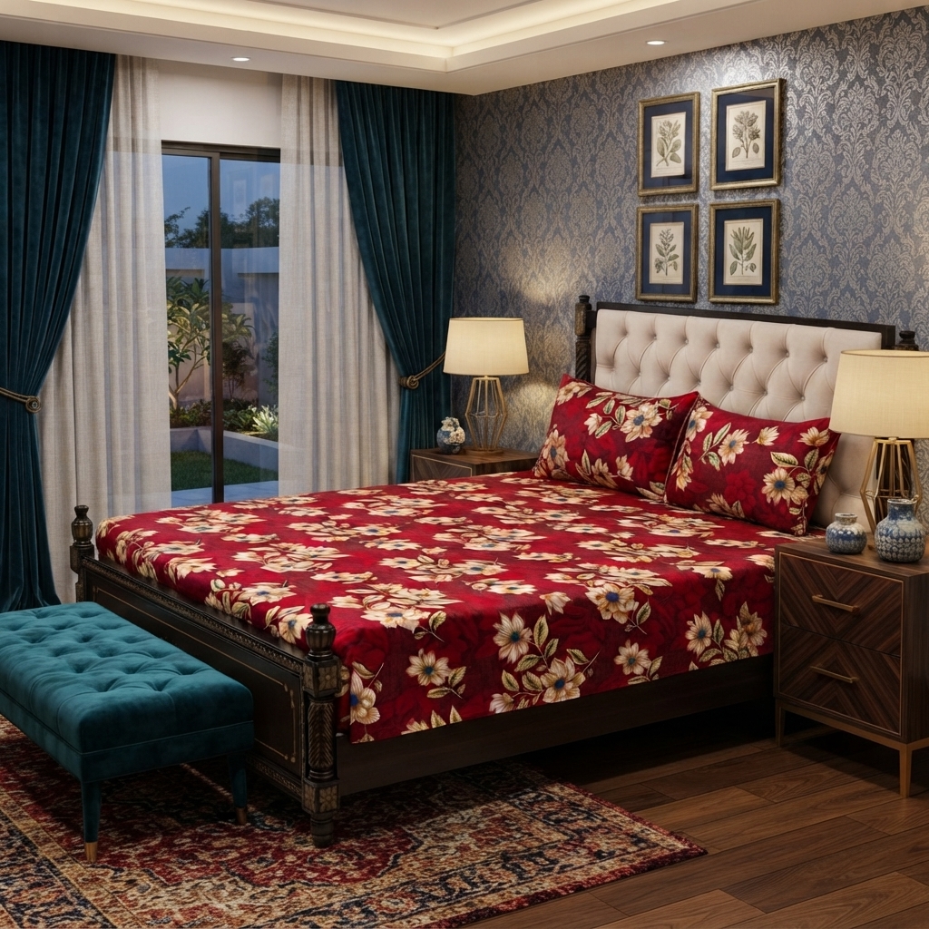 3D Crystal Cotton 3-piece Bedsheet Set  - For Bedroom Comfort And Daily Interior Routine (AY0010056)