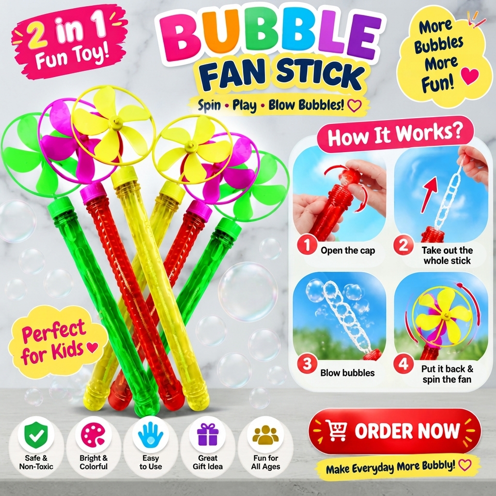 2 In 1 Bubble Fan Stick Fun Outdoor Toy For Kids Colorful Bubble Play With Cooling Fan Function view 3