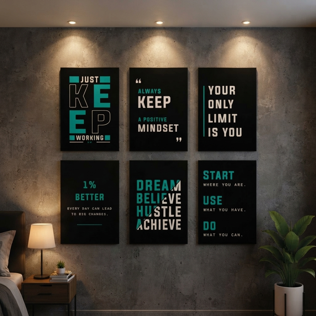 Set Of 6 Motivational Premium Wall Art Photo Tiles - Home Decor Accessory Designed For Interior Styling - Size: 8x11