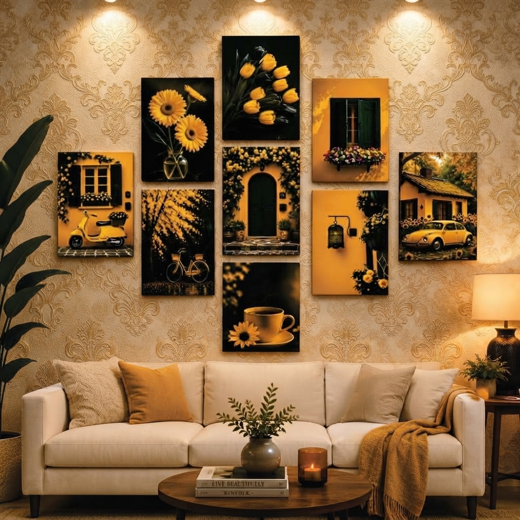 Set of 9 Premium Wall Art Photo Tiles – Designed For Interior Styling And Daily Living Space Routine - Size: 8x11