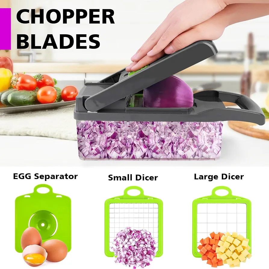 Vegetable Chopper 17 Pcs Set – Manual Onion Chopper, Food Slicer, Dicer, Grater & Potato Cutter with Handle – Multi-Function Kitchen Tool