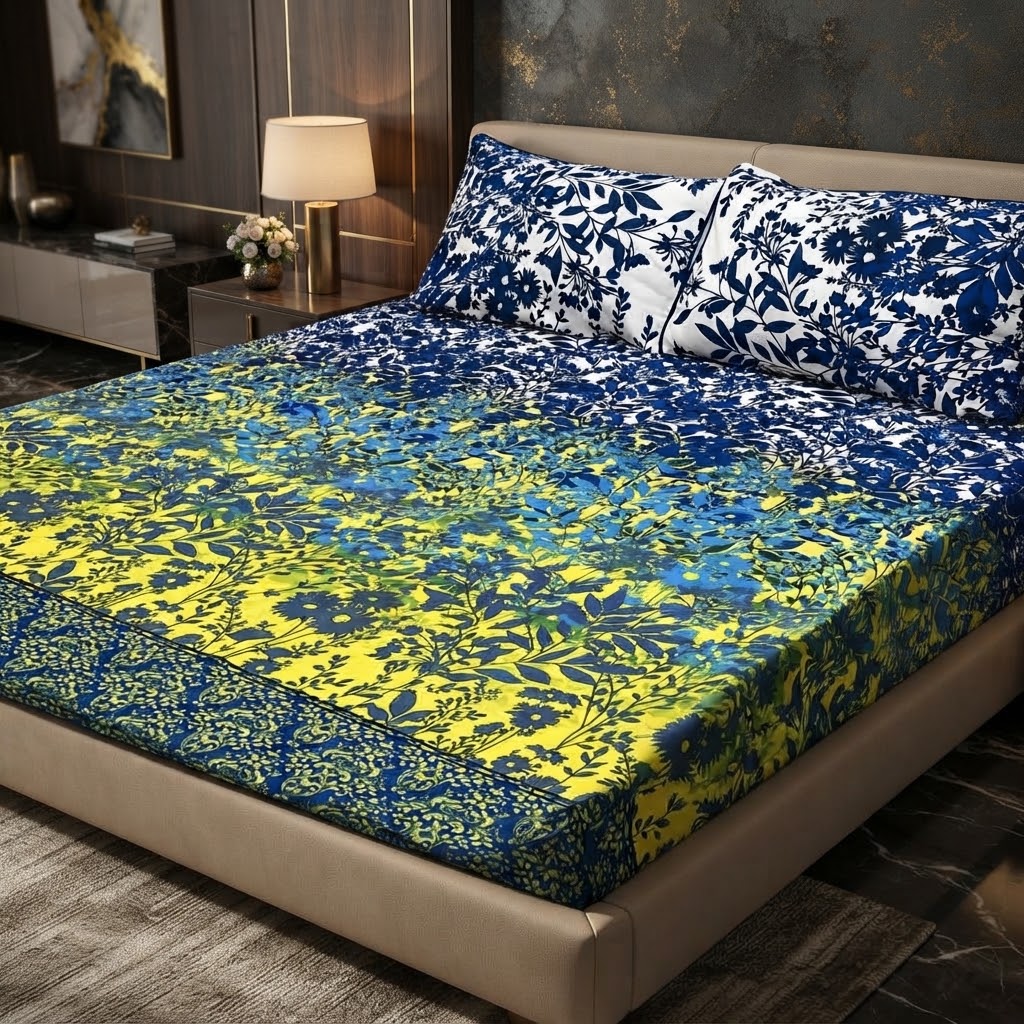 3D Crystal Cotton 3-Piece Bedsheet Set