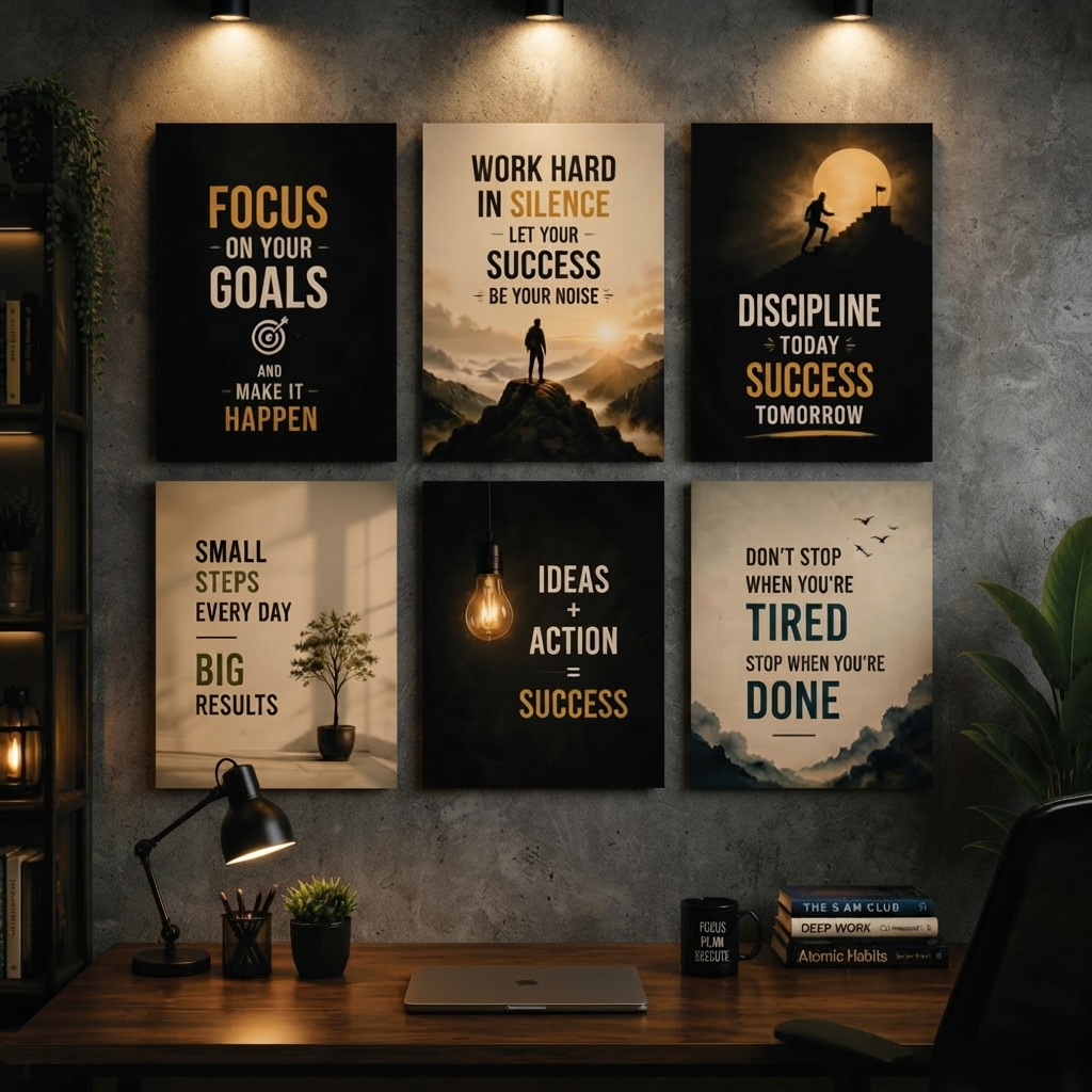 Set Of 6 Motivational Premium Wall Art Photo Tiles - Home Decor Accessory - Size: 8x11