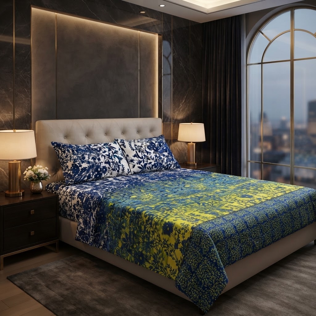 3D Crystal Cotton 3-Piece Bedsheet Set view 3