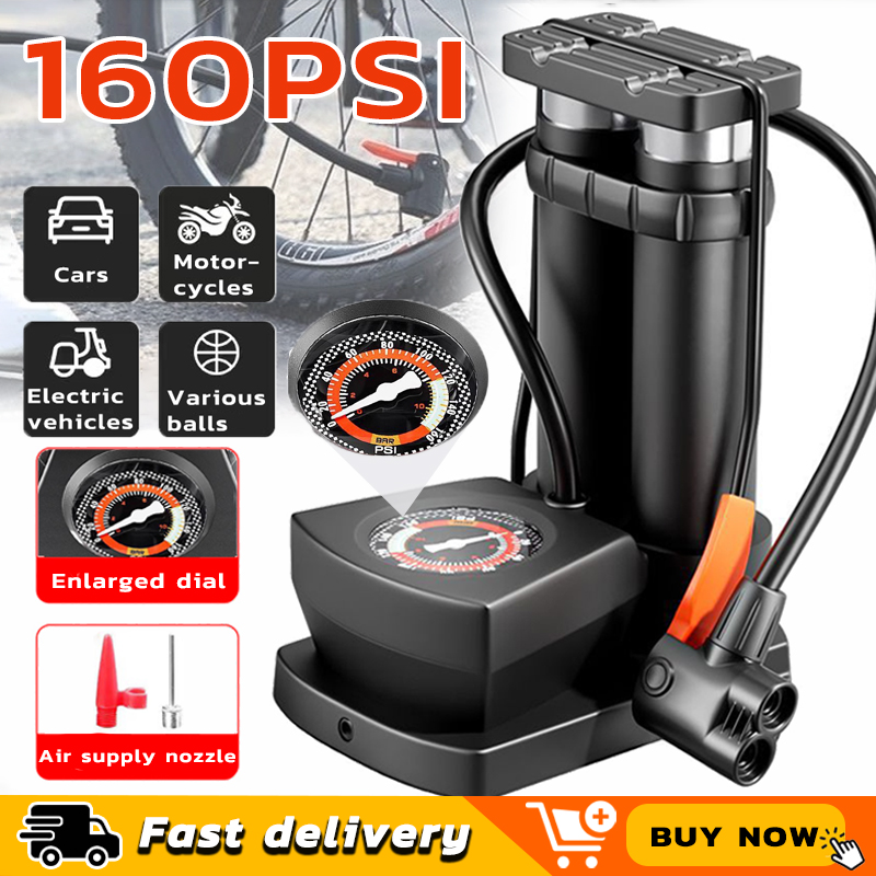 Double Cylinder Foot Pump with Pressure Gauge