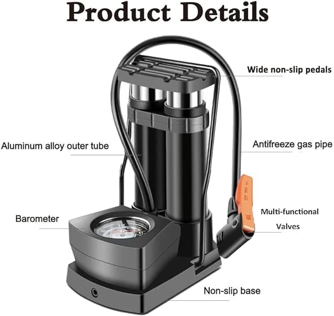 Double Cylinder Foot Pump with Pressure Gauge view 2