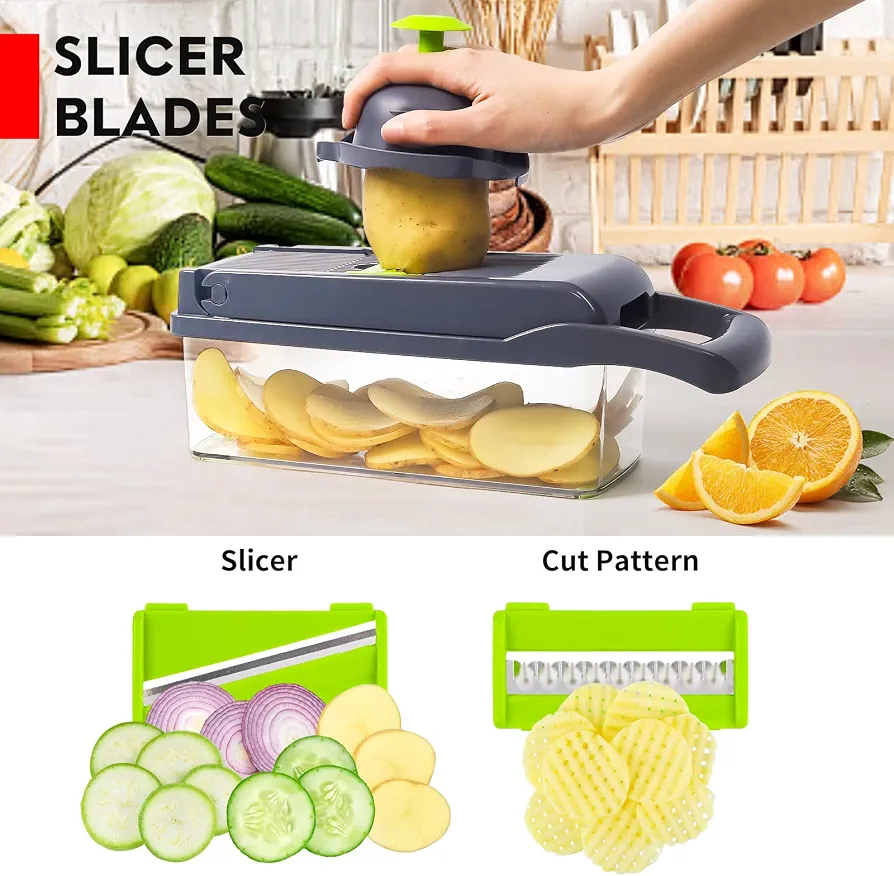 Vegetable Chopper 17 Pcs Set – Manual Onion Chopper, Food Slicer, Dicer, Grater & Potato Cutter with Handle – Multi-Function Kitchen Tool view 2