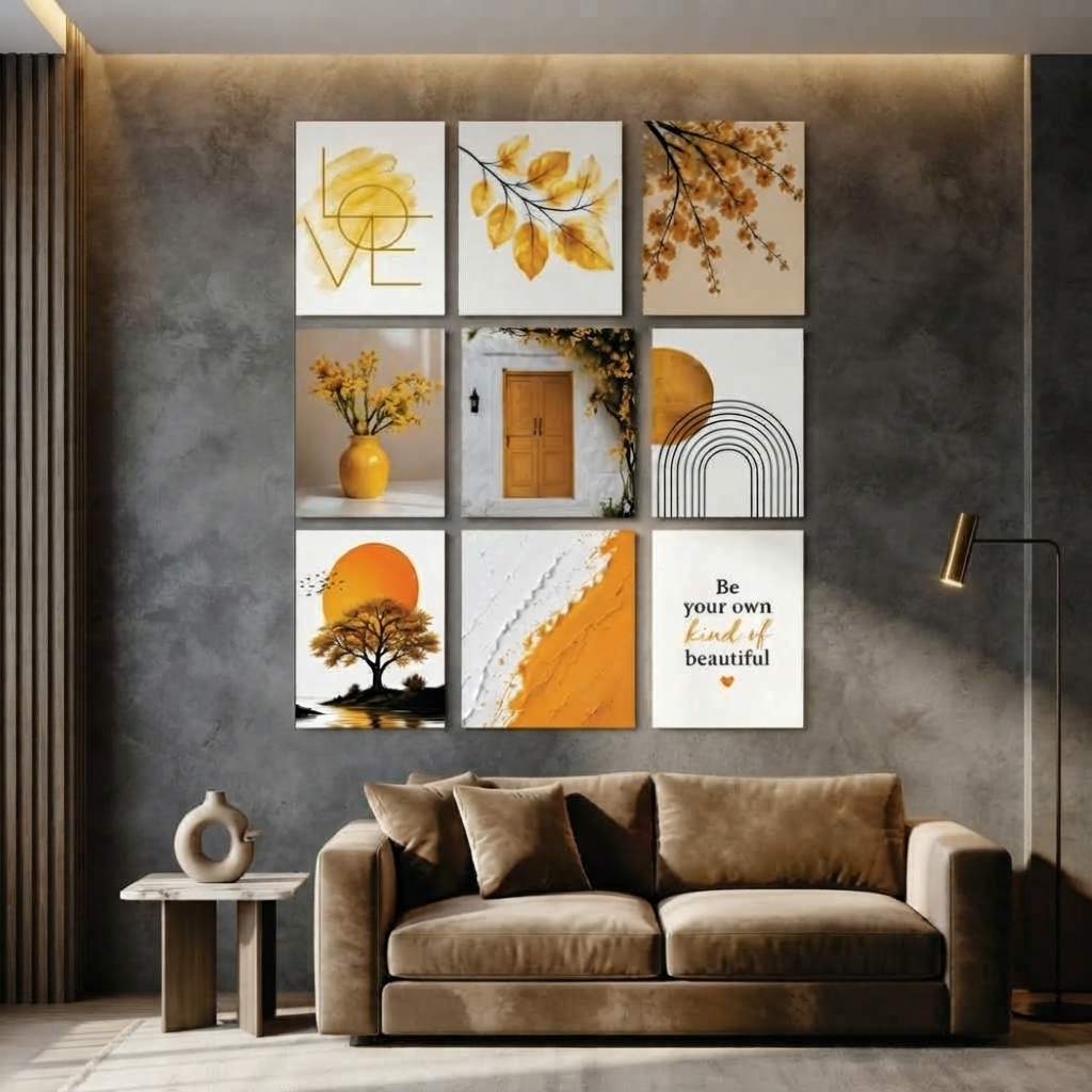 Set of 9 Premium Wall Art Photo Tiles – Modern Home Decor And Daily Living Space Routine -  Size: 8x11