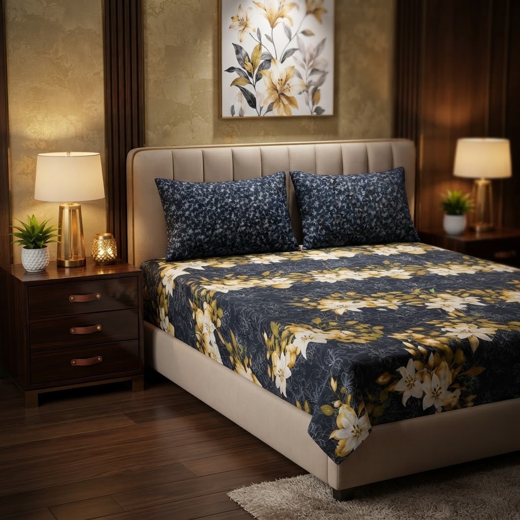 Gift Pack Bedsheet Cotton Mix Full Printed 3PC Set With King Size Sheet And 2 Pillow Covers view 2