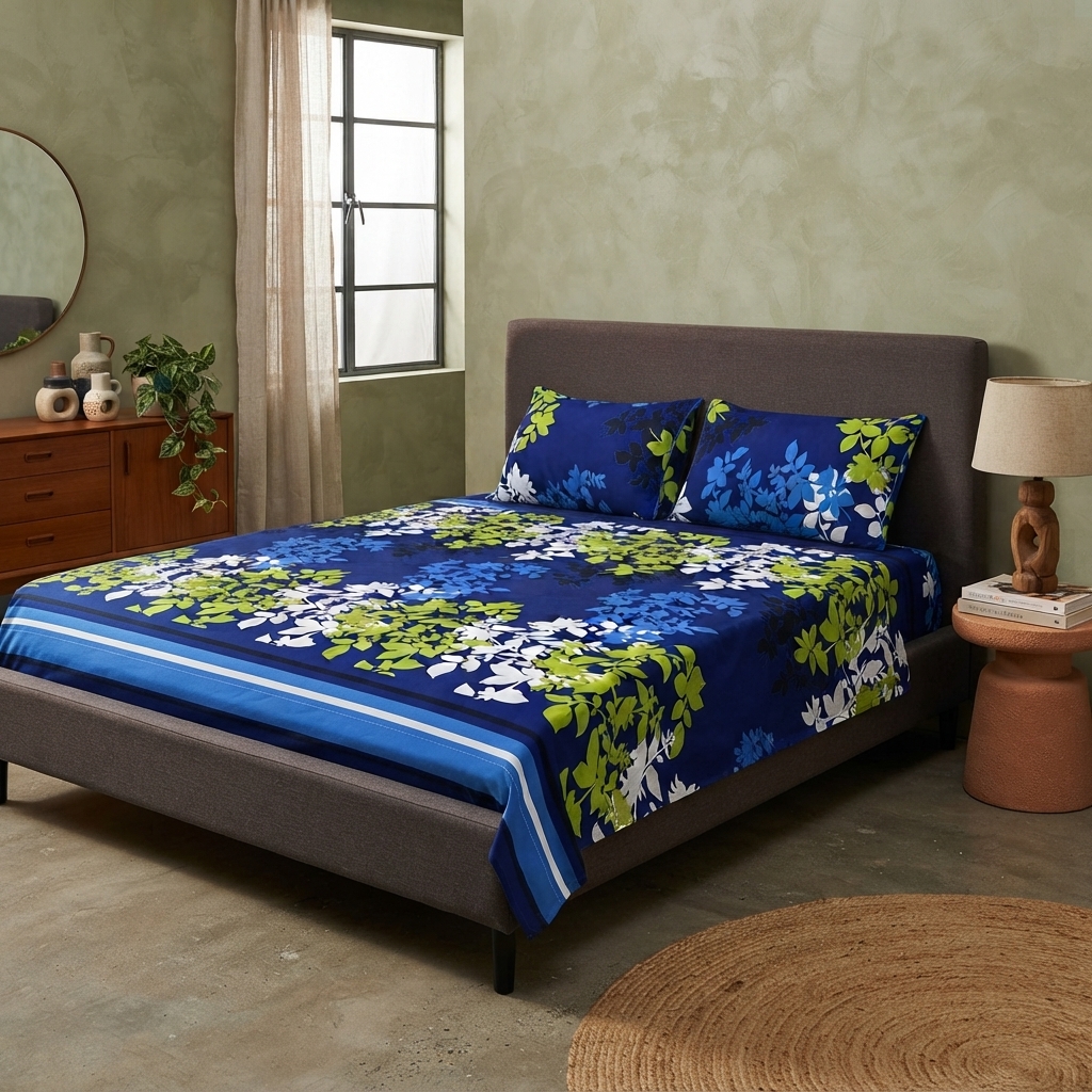 3D Crystal Cotton Bedsheet Set Multicoloured Premium Fabric Lifetime Guarantee Includes Bedsheet And Pipping Pillow Covers